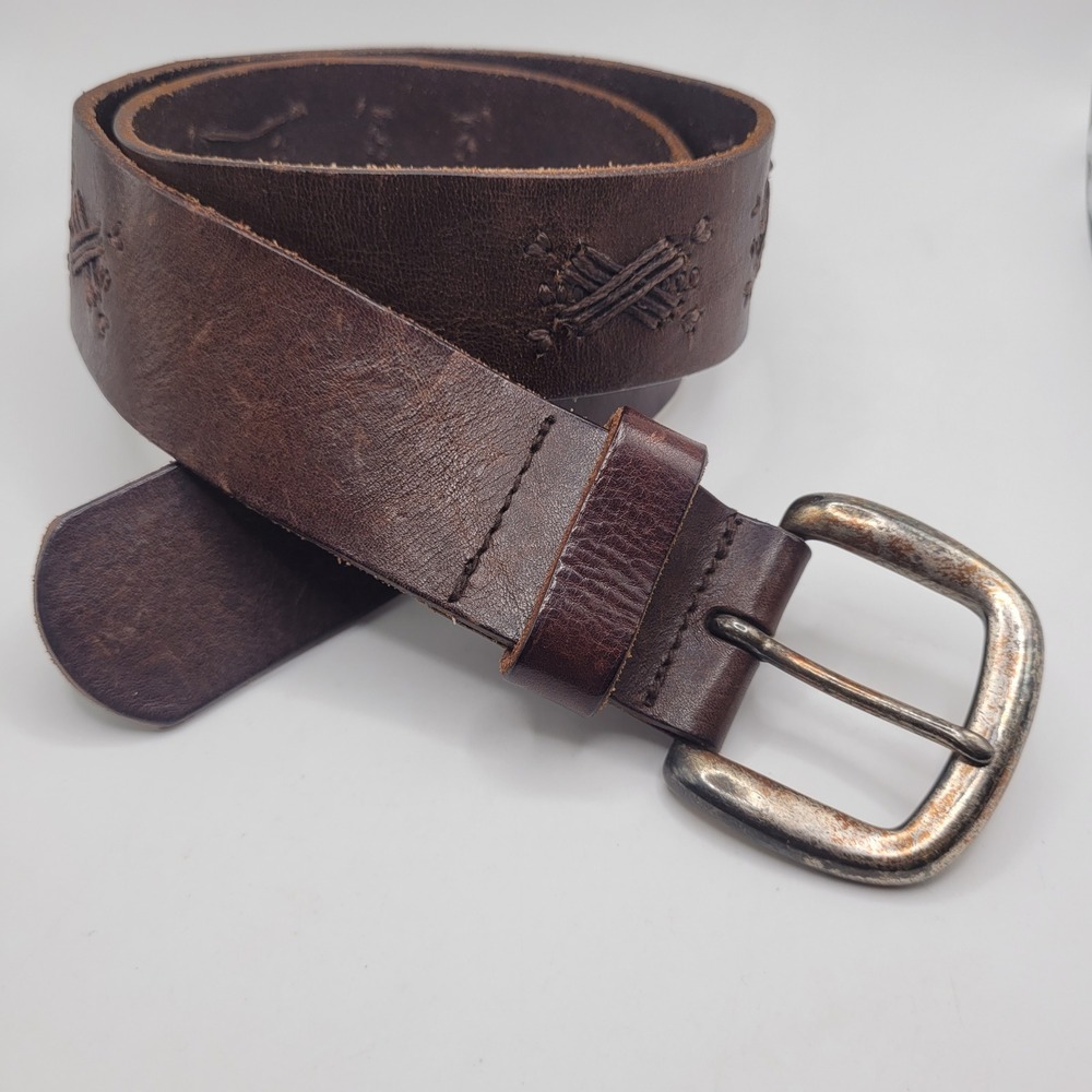 The Limited Belt M Brown Leather Embroidered Heritage Western Rustic Equestrian